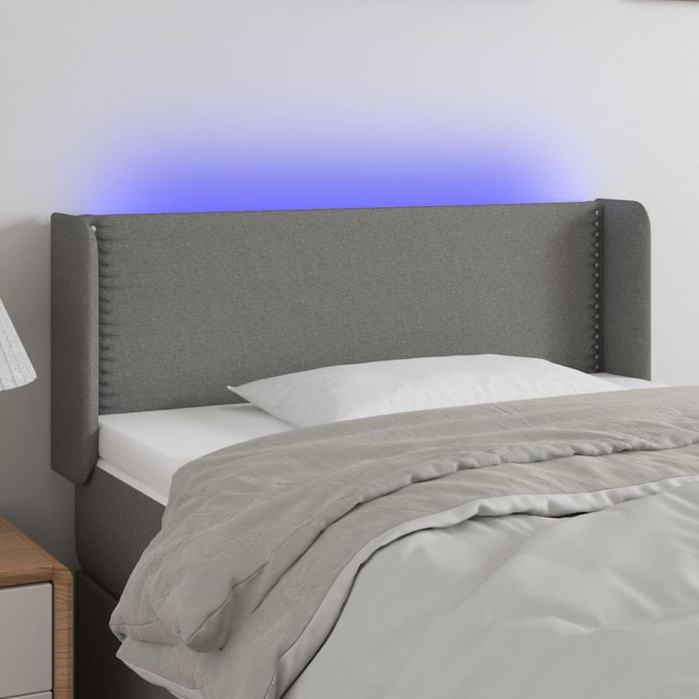 Vidaxl Čelo postele s LED tmavosivé 83x16x78/88 cm látka